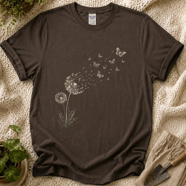 Dandelion Butterfly in the Wind T-Shirt by Zen & Zucchinis Slow Garden Club