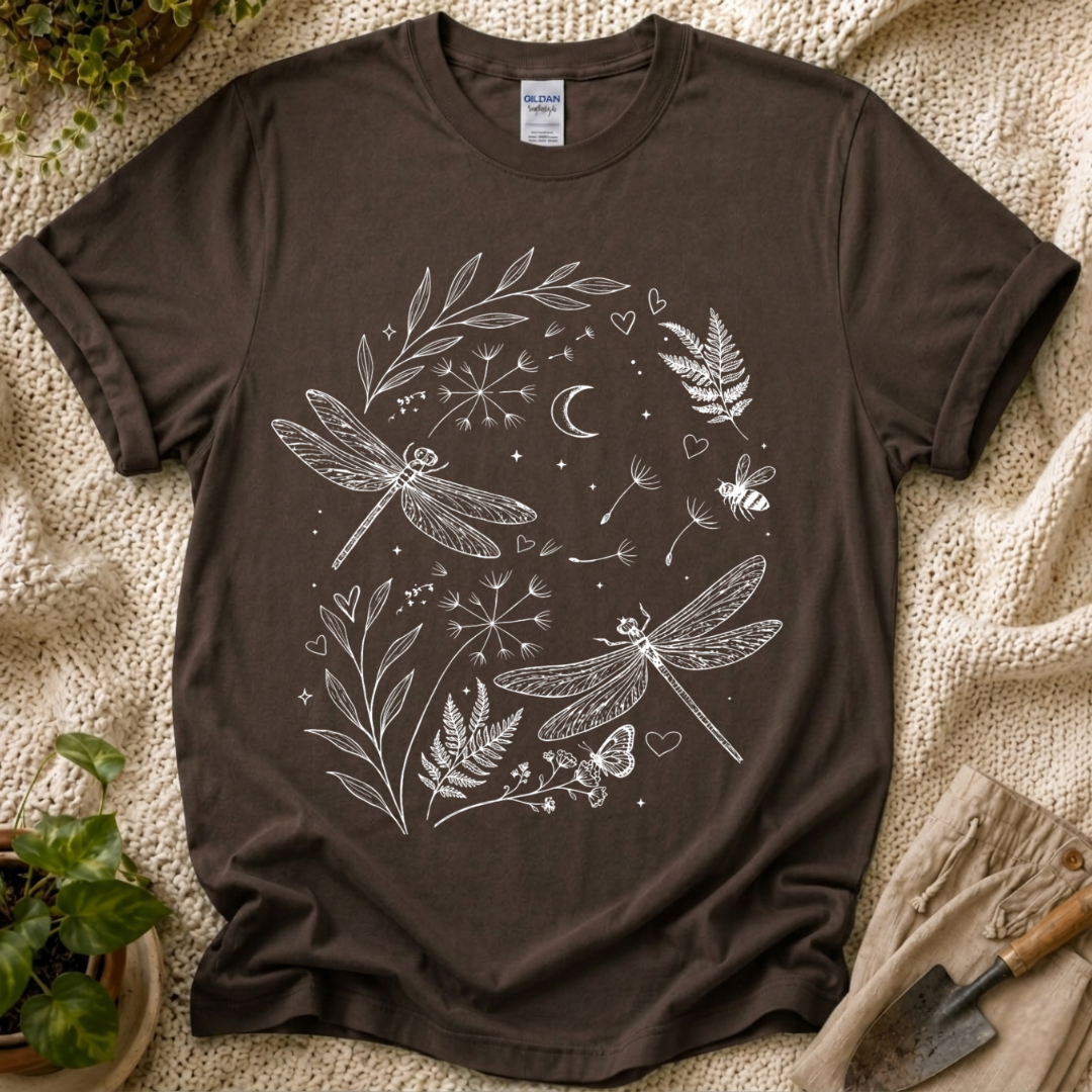 Moonlit Dragonfly Garden T-Shirt by Zen & Zucchinis Slow Garden Club