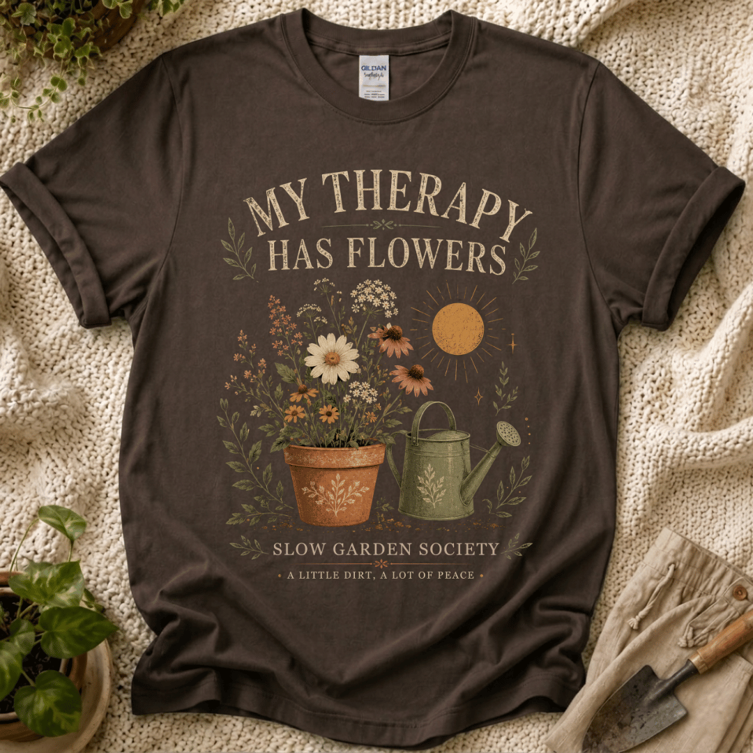 My Therapy Has Flowers T-Shirt by Zen & Zucchinis Slow Garden Club