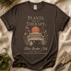 Plants Are My Therapy Garden Bench T-Shirt by Zen & Zucchinis Slow Garden Club