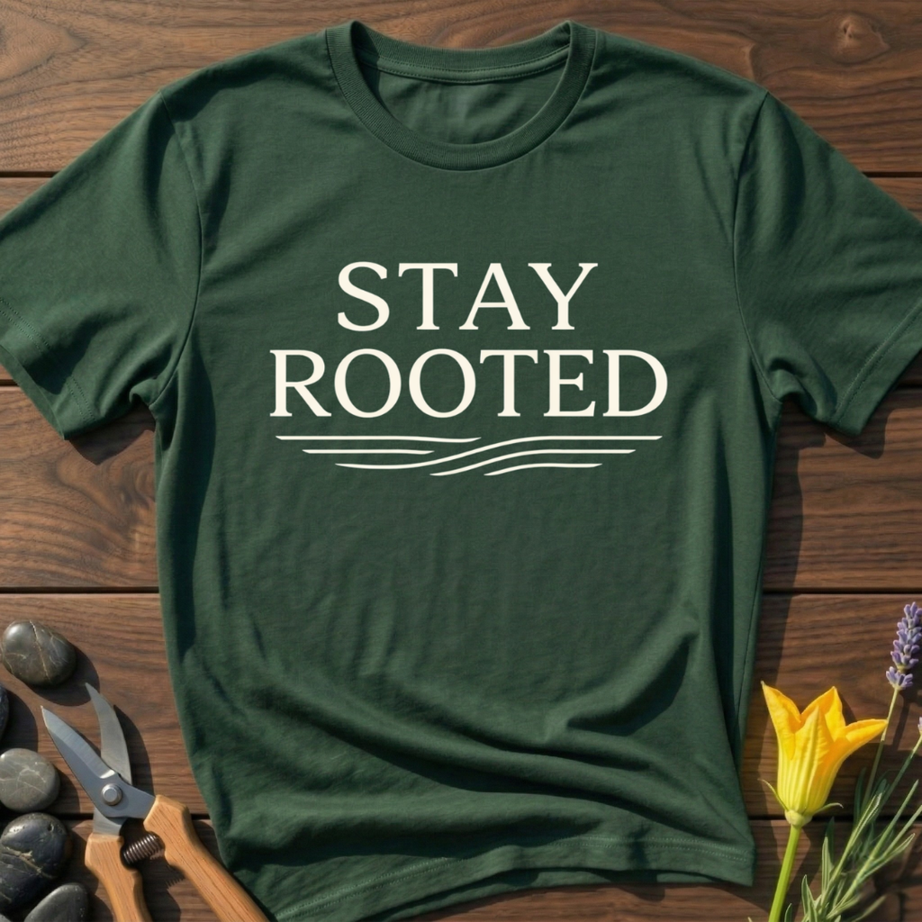 Stay Rooted T-Shirt - botanical nature graphic t-shirt, minimalist design, unisex tee for Nature Lovers, Garnder, Farmer, Plant Lovers