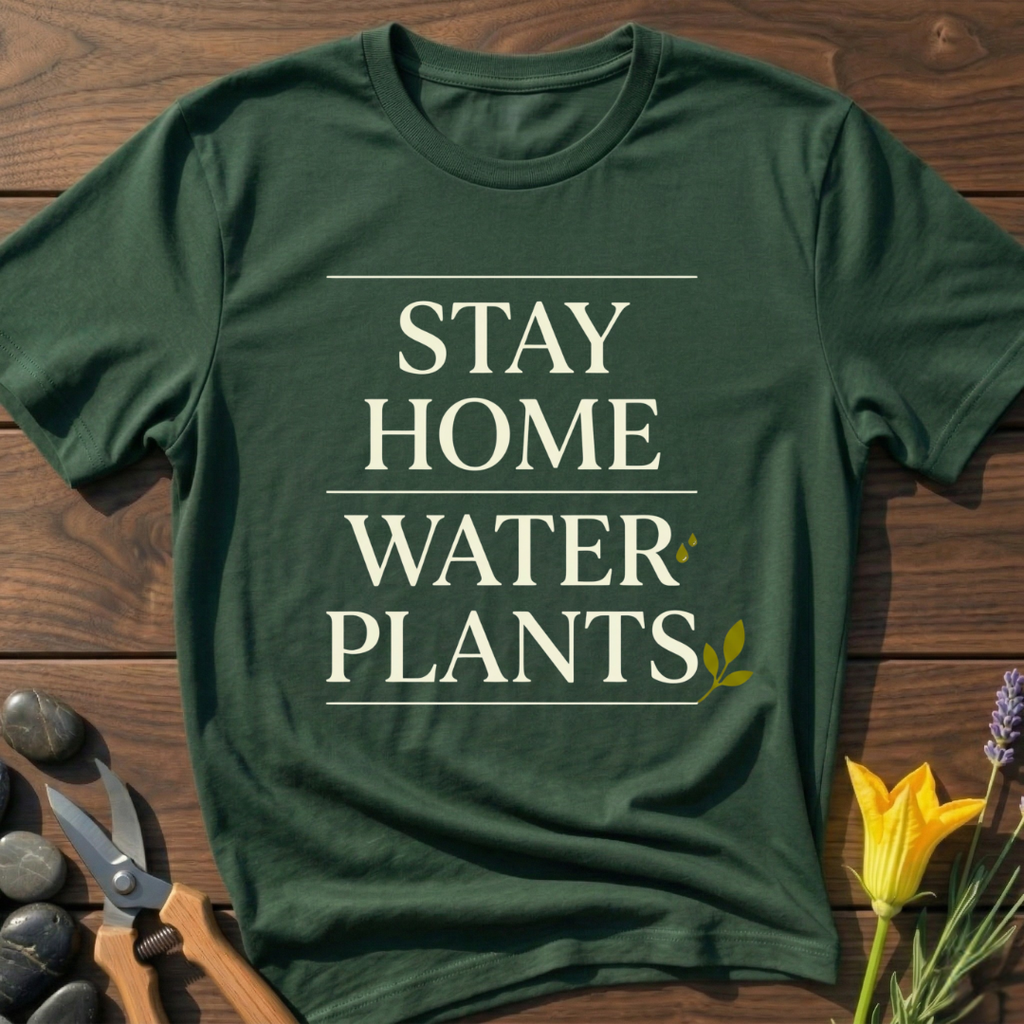 Stay Home Water Plants T-Shirt - botanical nature graphic t-shirt, minimalist design, unisex tee”