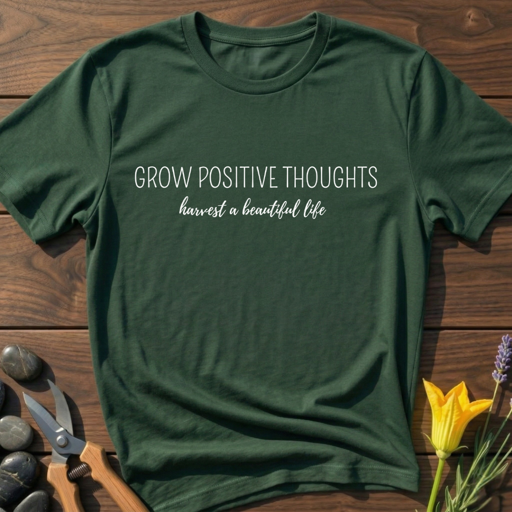 Grow Positive Thoughts T-Shirt - botanical nature graphic t-shirt, minimalist design, unisex tee for Nature Lovers, Garnder, Farmer, Plant Lovers
