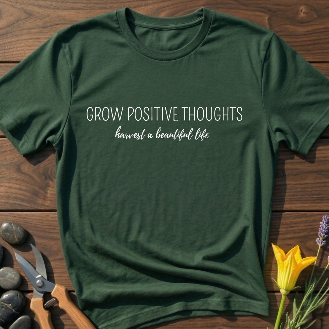 Grow Positive Thoughts T-Shirt - botanical nature graphic t-shirt, minimalist design, unisex tee for Nature Lovers, Garnder, Farmer, Plant Lovers