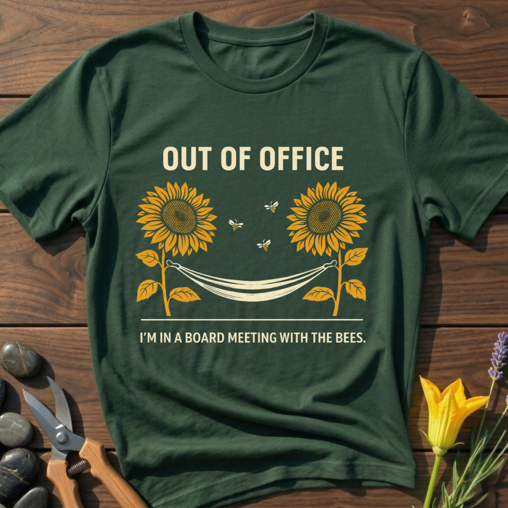 Out of Office - T-Shirt - botanical nature graphic t-shirt, minimalist design, unisex tee for Nature Lovers, Garnder, Farmer, Plant Lovers
