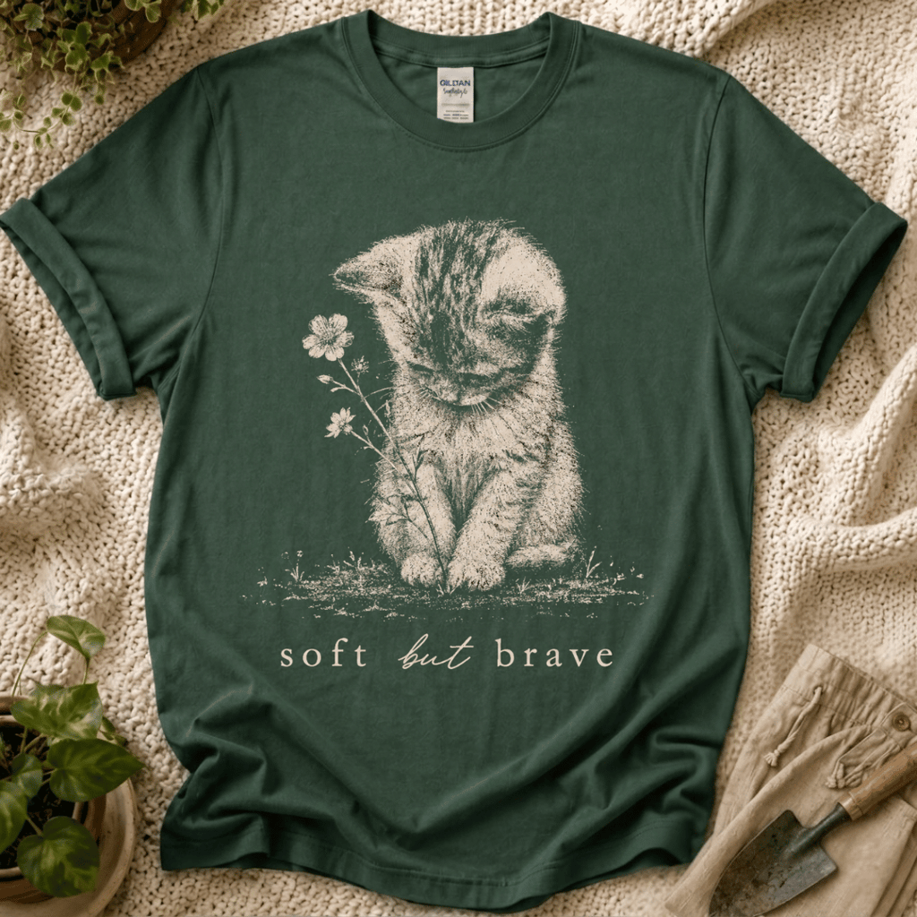 Soft But Brave Kitty T-Shirt - Zen & Zucchinis garden graphic tee