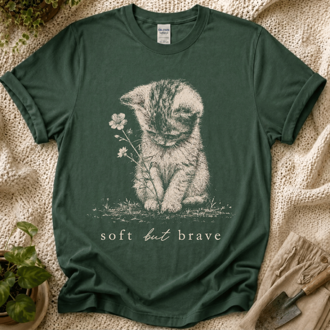Soft But Brave Kitty T-Shirt - Zen & Zucchinis garden graphic tee
