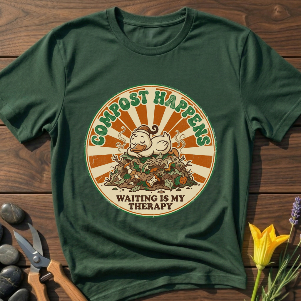 Compost Happens T-Shirt - botanical nature graphic t-shirt, minimalist design, unisex tee for Nature Lovers, Garnder, Farmer, Plant Lovers