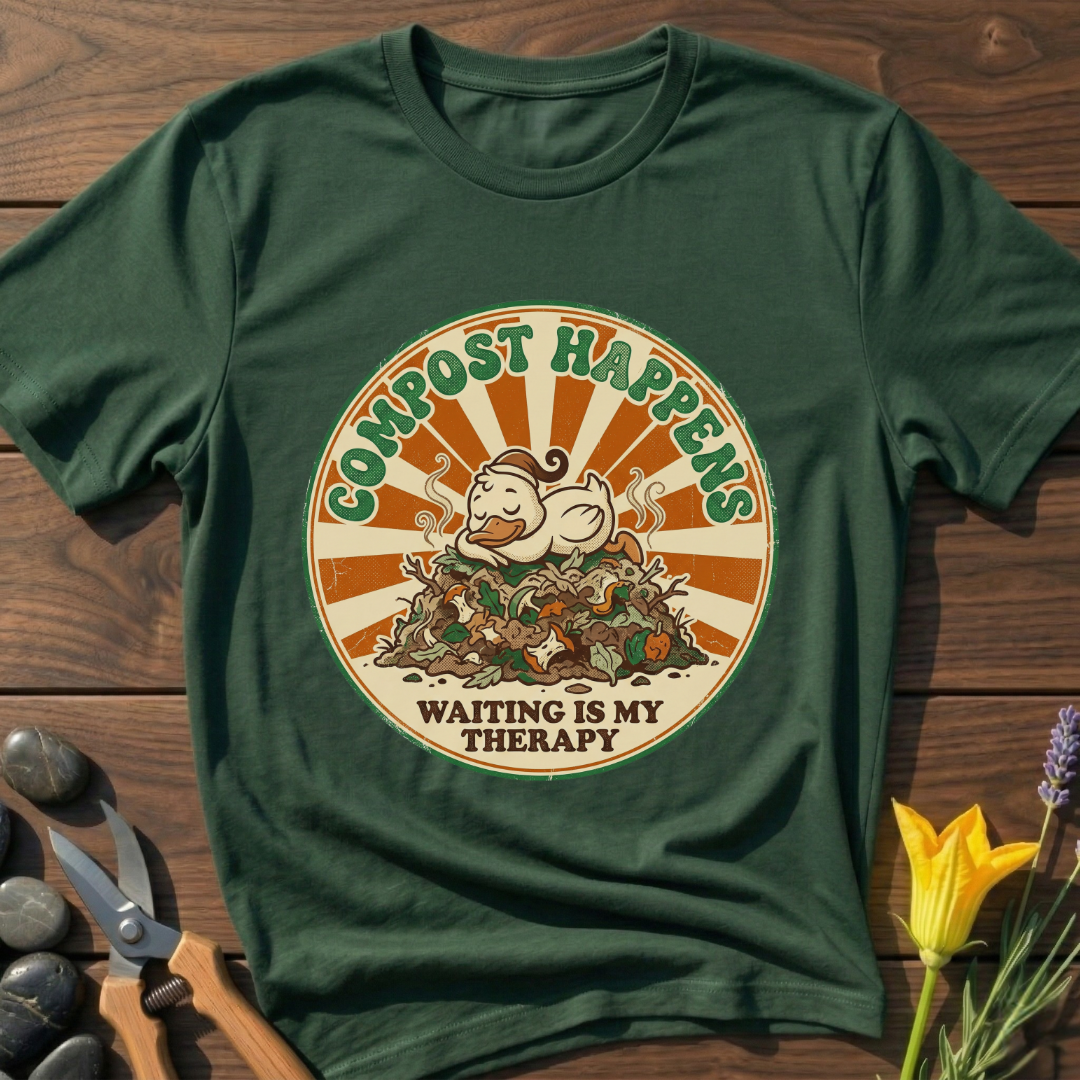 Compost Happens T-Shirt - botanical nature graphic t-shirt, minimalist design, unisex tee for Nature Lovers, Garnder, Farmer, Plant Lovers