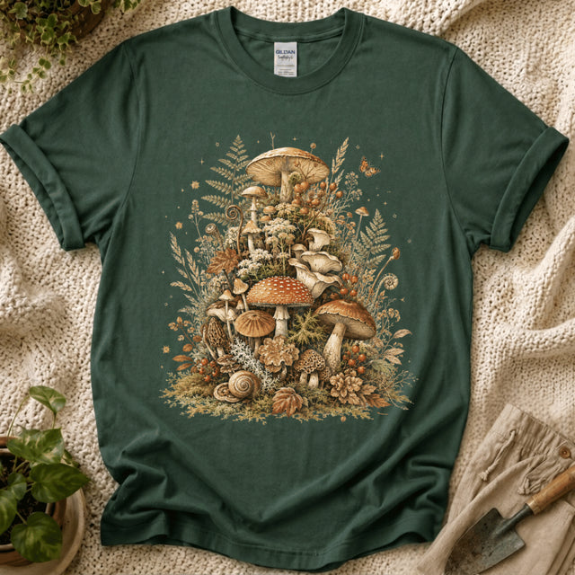 Quiet Forest Mushroom Gathering T-Shirt - Zen & Zucchinis garden graphic tee