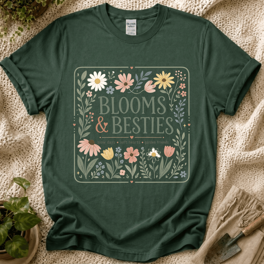 Blooms And Besties Garden T-Shirt - Zen & Zucchinis garden graphic tee