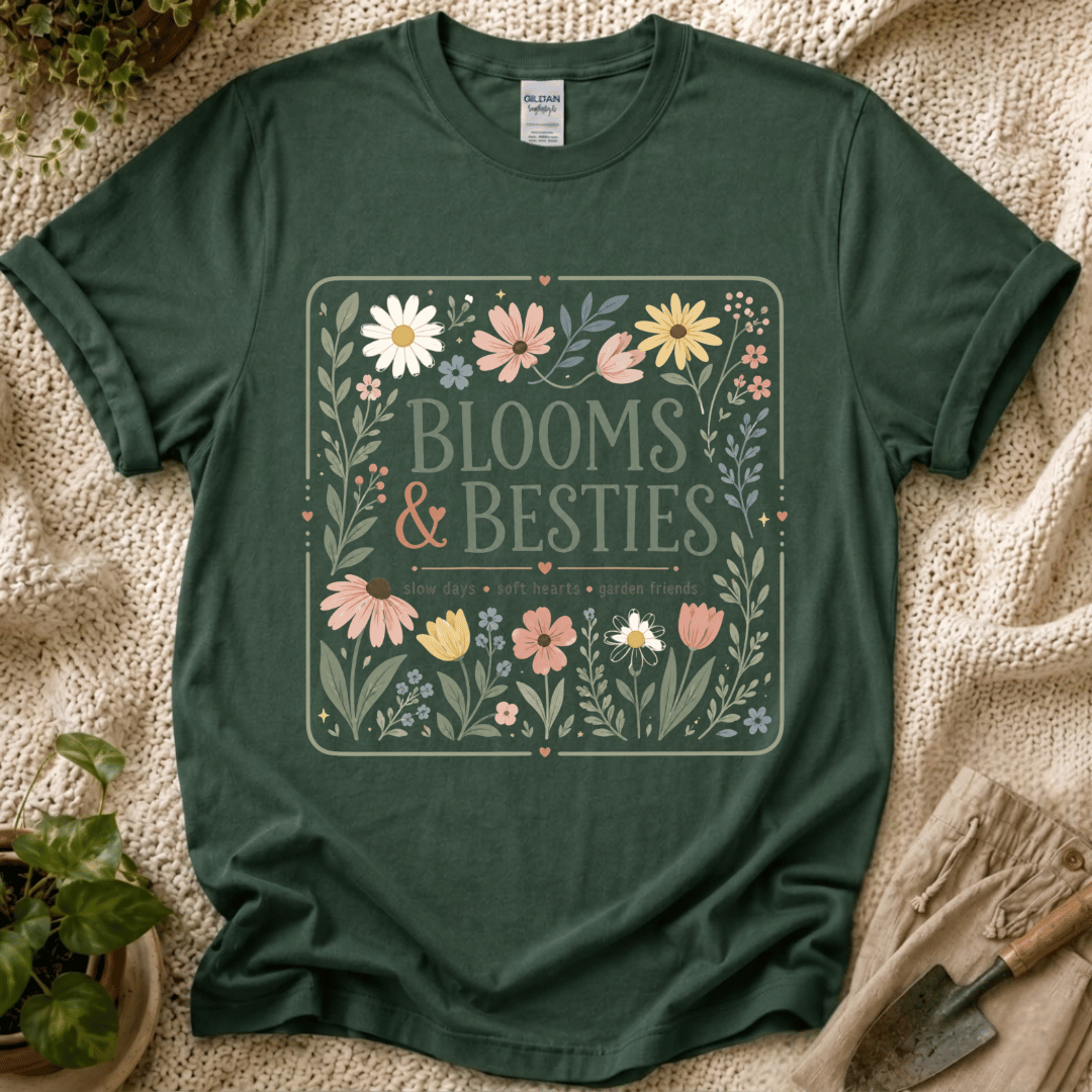 Blooms And Besties Garden T-Shirt - Zen & Zucchinis garden graphic tee