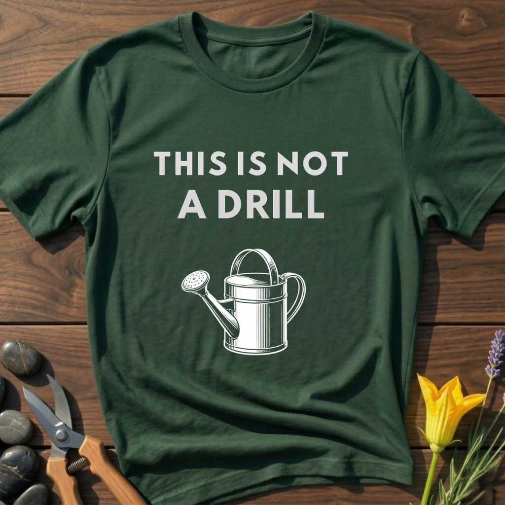 Not a Drill Watering Can T-Shirt - botanical nature graphic t-shirt, minimalist design, unisex tee for Nature Lovers, Garnder, Farmer, Plant Lovers