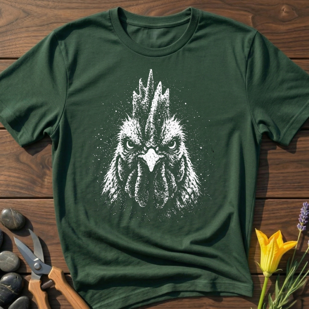 Angry Cock T-Shirt - botanical nature graphic t-shirt, minimalist design, unisex tee for Nature Lovers, Garnder, Farmer, Plant Lovers