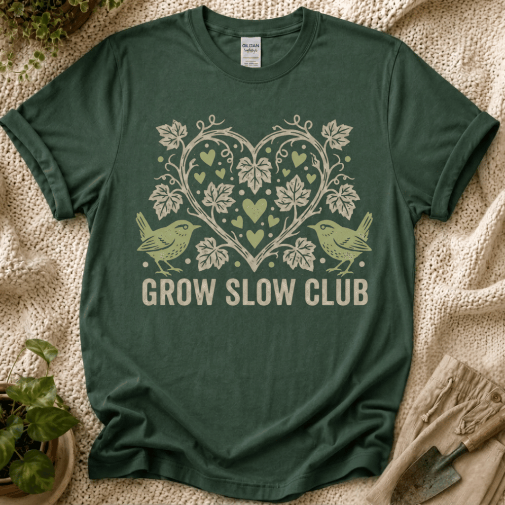 Grow Slow Vintage Garden T-Shirt - Zen & Zucchinis garden graphic tee