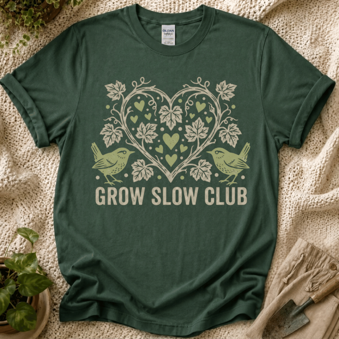 Grow Slow Vintage Garden T-Shirt - Zen & Zucchinis garden graphic tee