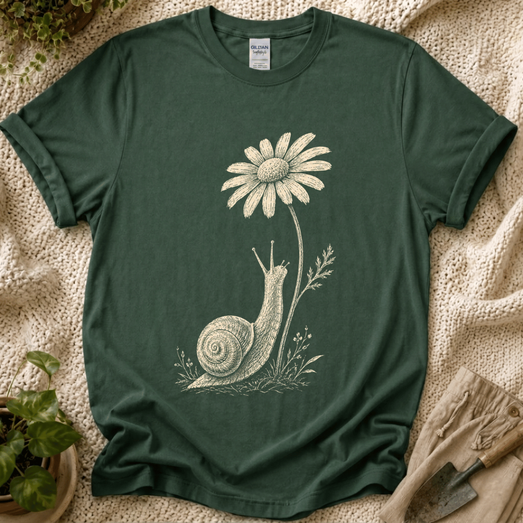 Slow Snail Flower Garden T-Shirt by Zen & Zucchinis Slow Garden Club