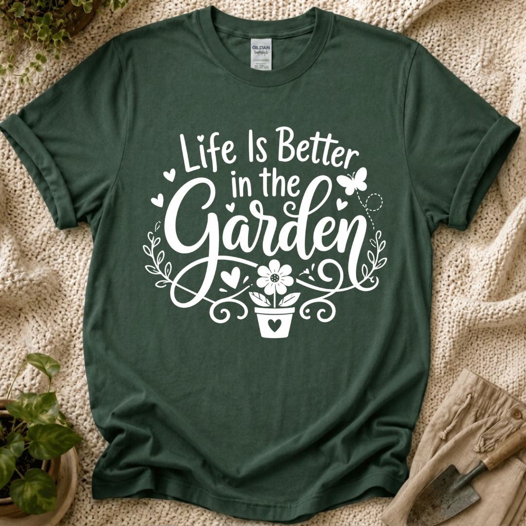 Life Is Better in the Garden Flower T-Shirt by Zen & Zucchinis Slow Garden Club
