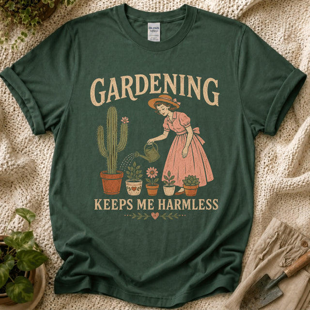 Gardening Keeps Me Harmless T-Shirt - Zen & Zucchinis garden graphic tee
