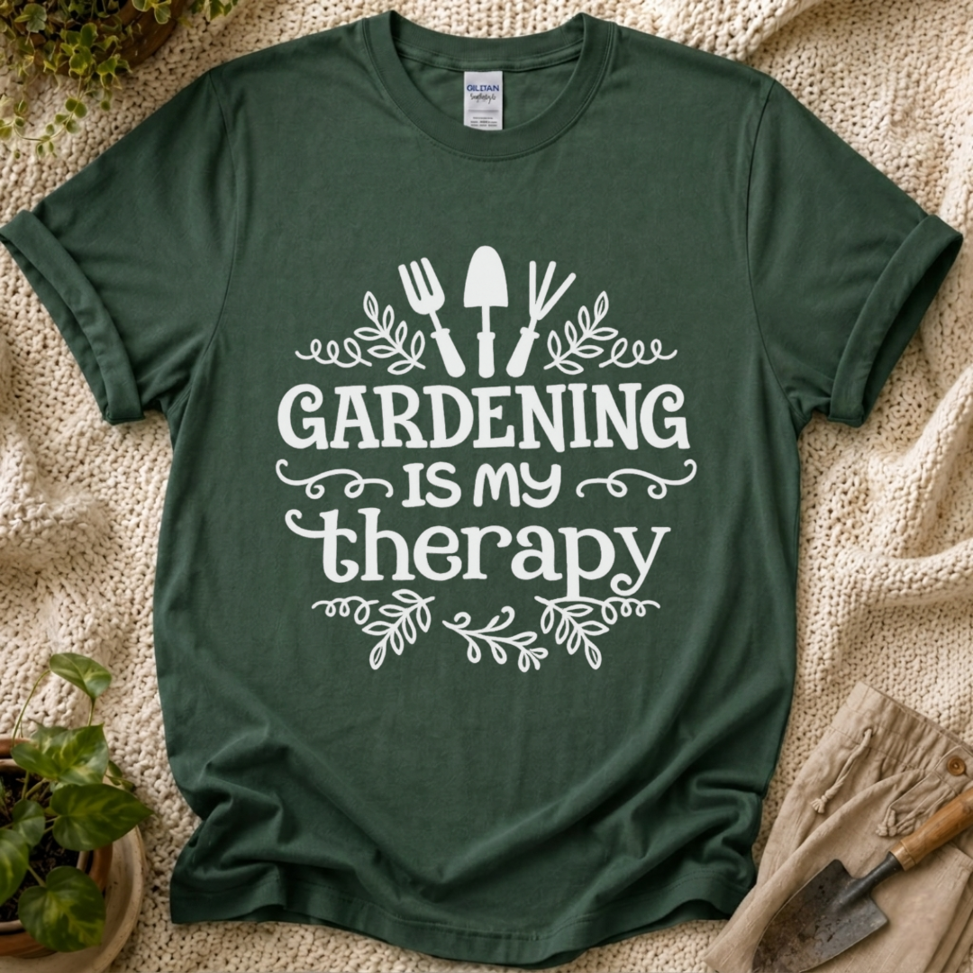 Gardening Is My Therapy T-Shirt by Zen & Zucchinis Slow Garden Club