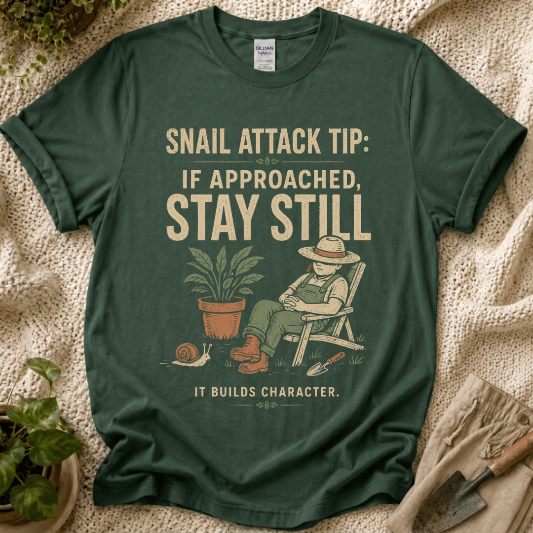 Snail Attack Tip Slow Gardener T-Shirt by Zen & Zucchinis Slow Garden Club