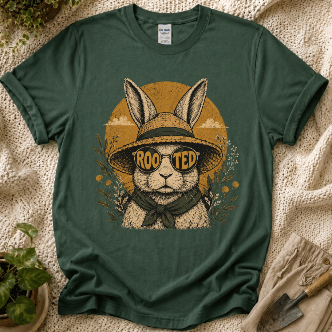 Rooted Sunset Slow Garden Bunny T-Shirt by Zen & Zucchinis Slow Garden Club