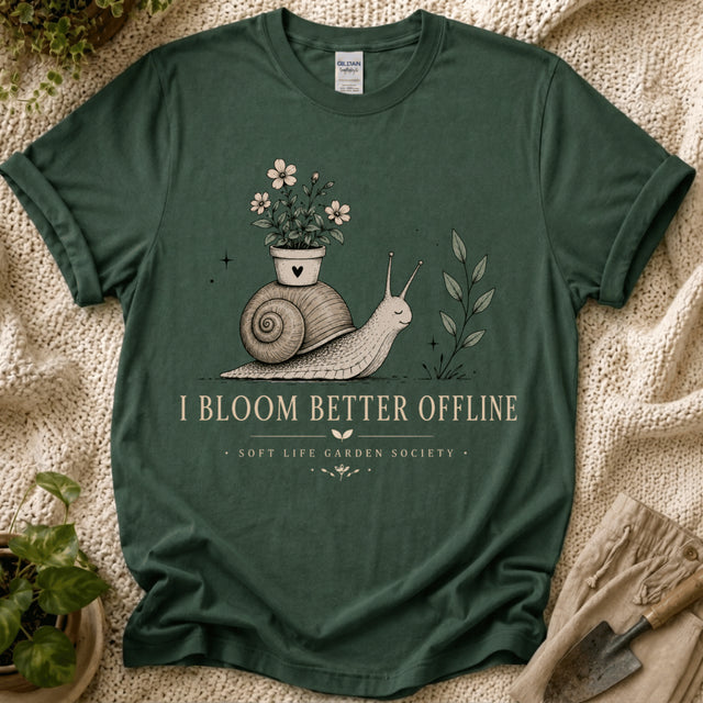 I Bloom Better Offline Snail T-Shirt by Zen & Zucchinis Slow Garden Club