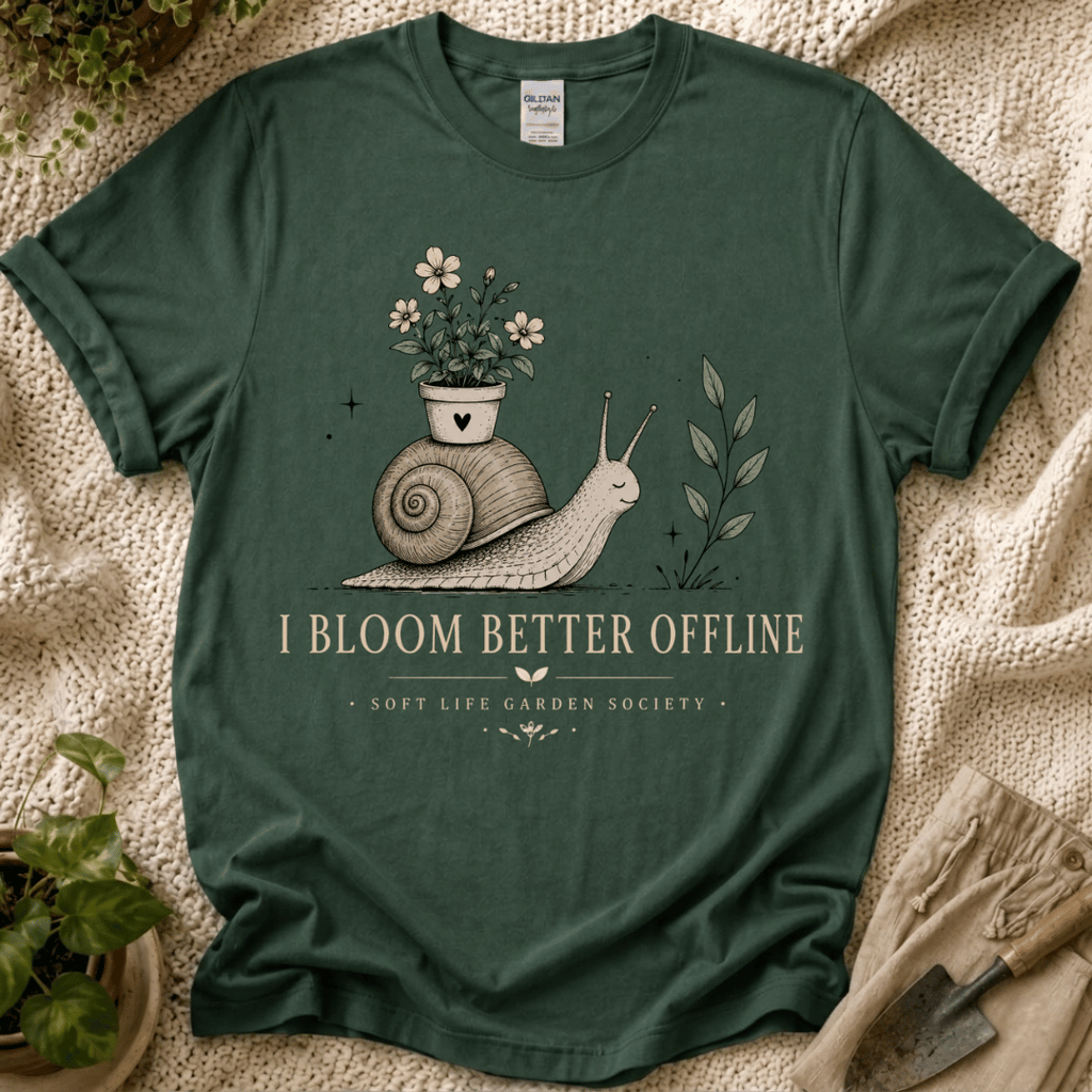 I Bloom Better Offline Snail T-Shirt by Zen & Zucchinis Slow Garden Club