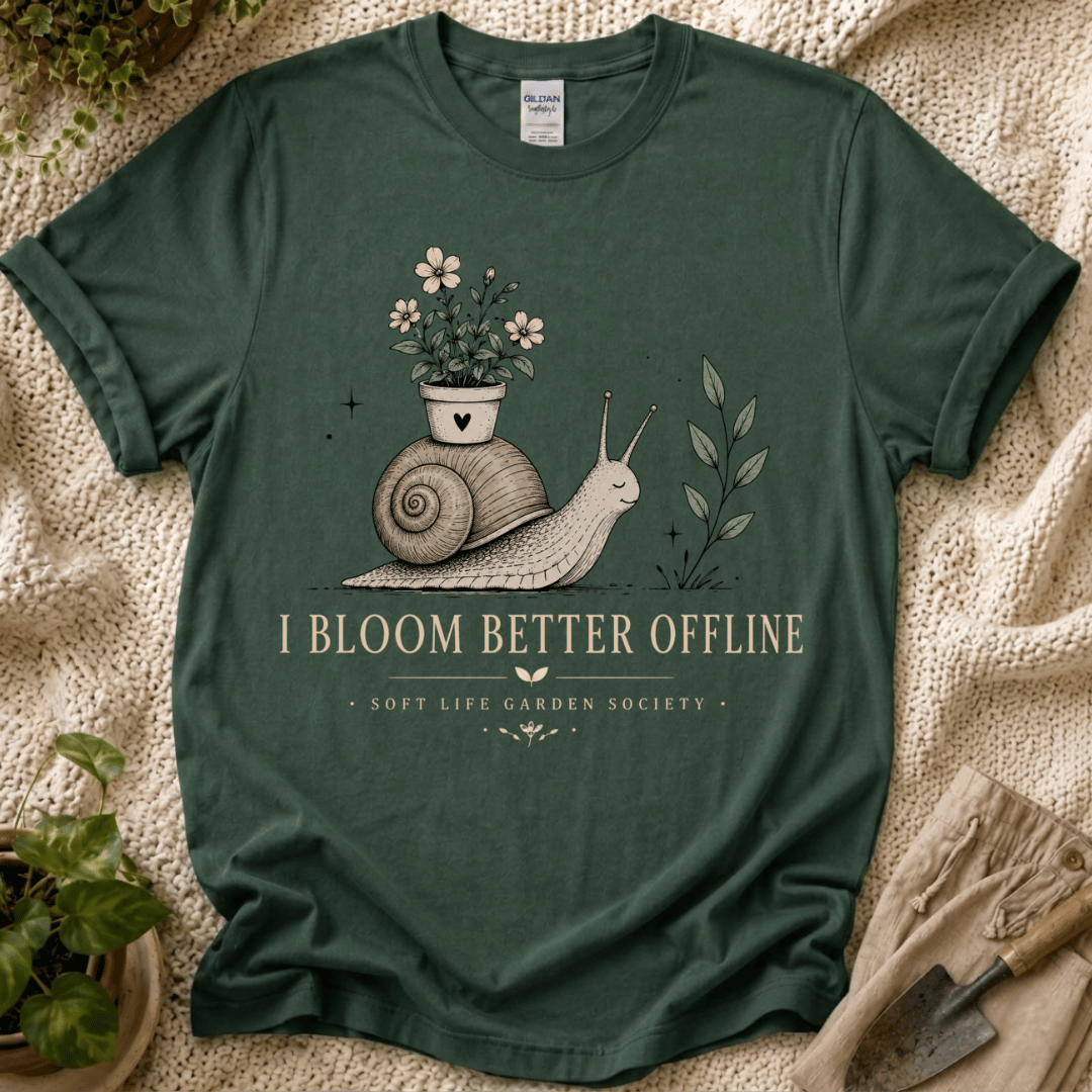 I Bloom Better Offline Snail T-Shirt by Zen & Zucchinis Slow Garden Club
