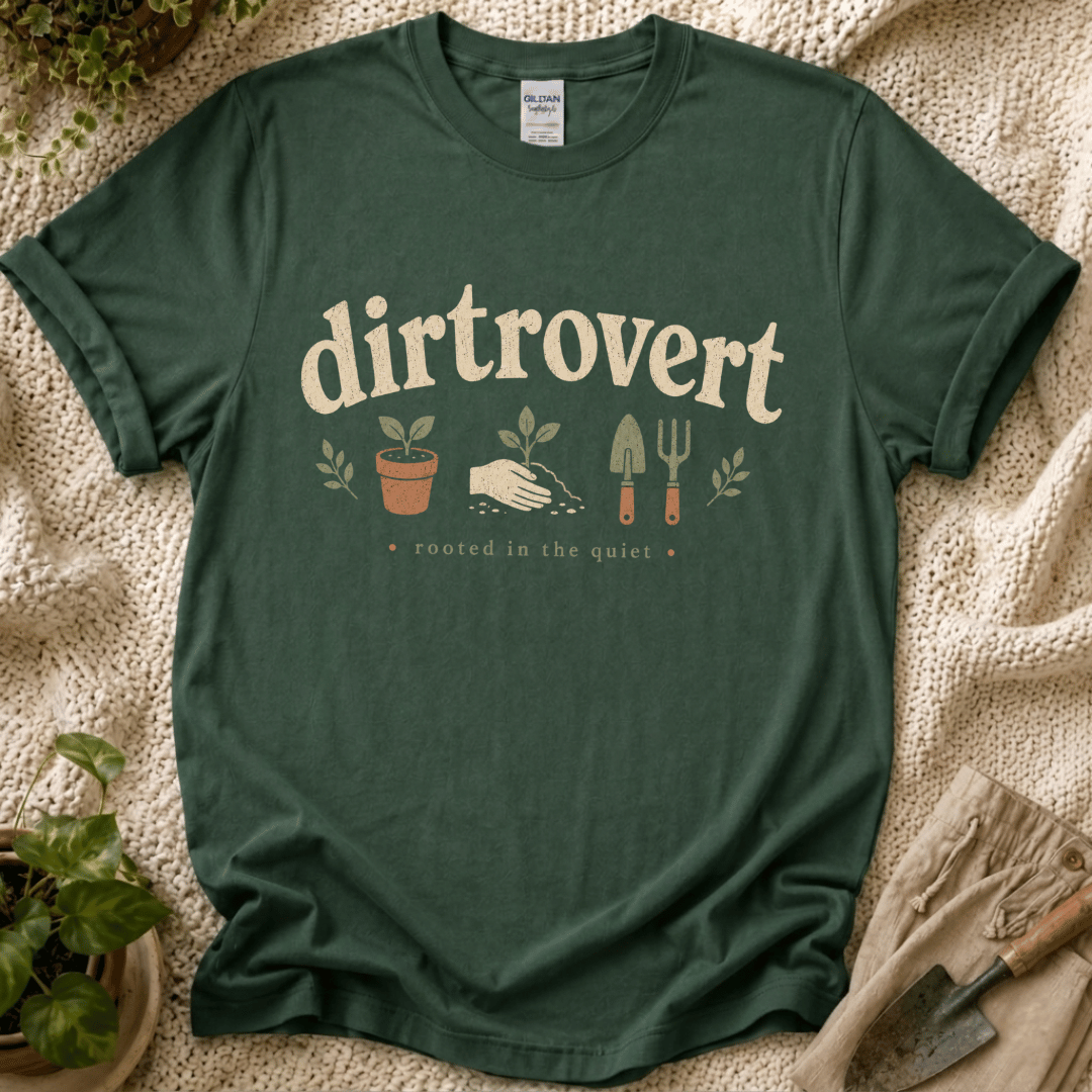 Dirtrovert Rooted in the Quiet T-Shirt by Zen & Zucchinis Slow Garden Club