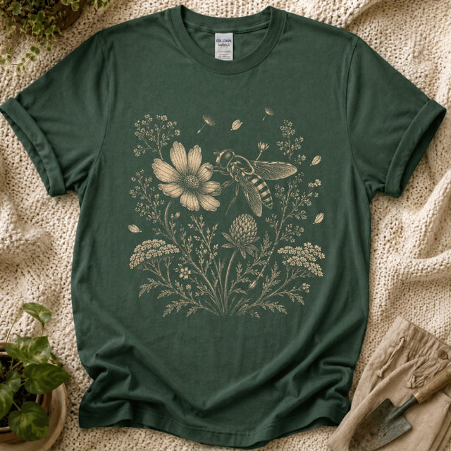 Bee In Wildflower Garden T-Shirt by Zen & Zucchinis Slow Garden Club