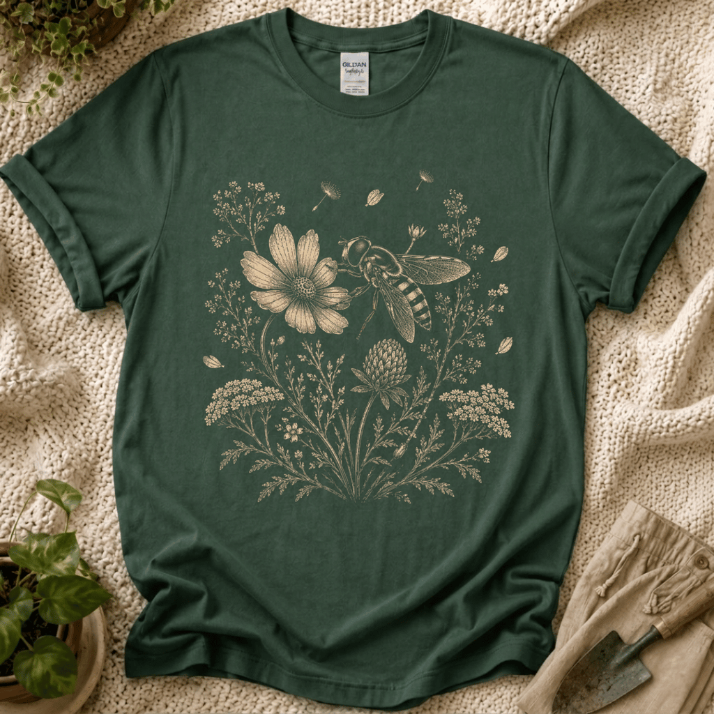 Bee In Wildflower Garden T-Shirt by Zen & Zucchinis Slow Garden Club