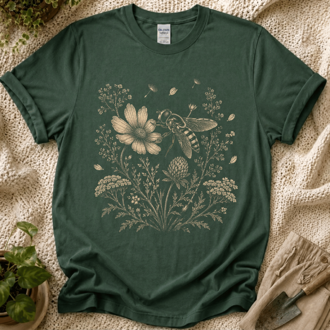 Bee In Wildflower Garden T-Shirt by Zen & Zucchinis Slow Garden Club