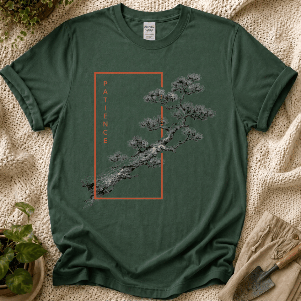 Patience Japanese Bonsai T-Shirt by Zen & Zucchinis Slow Garden Club