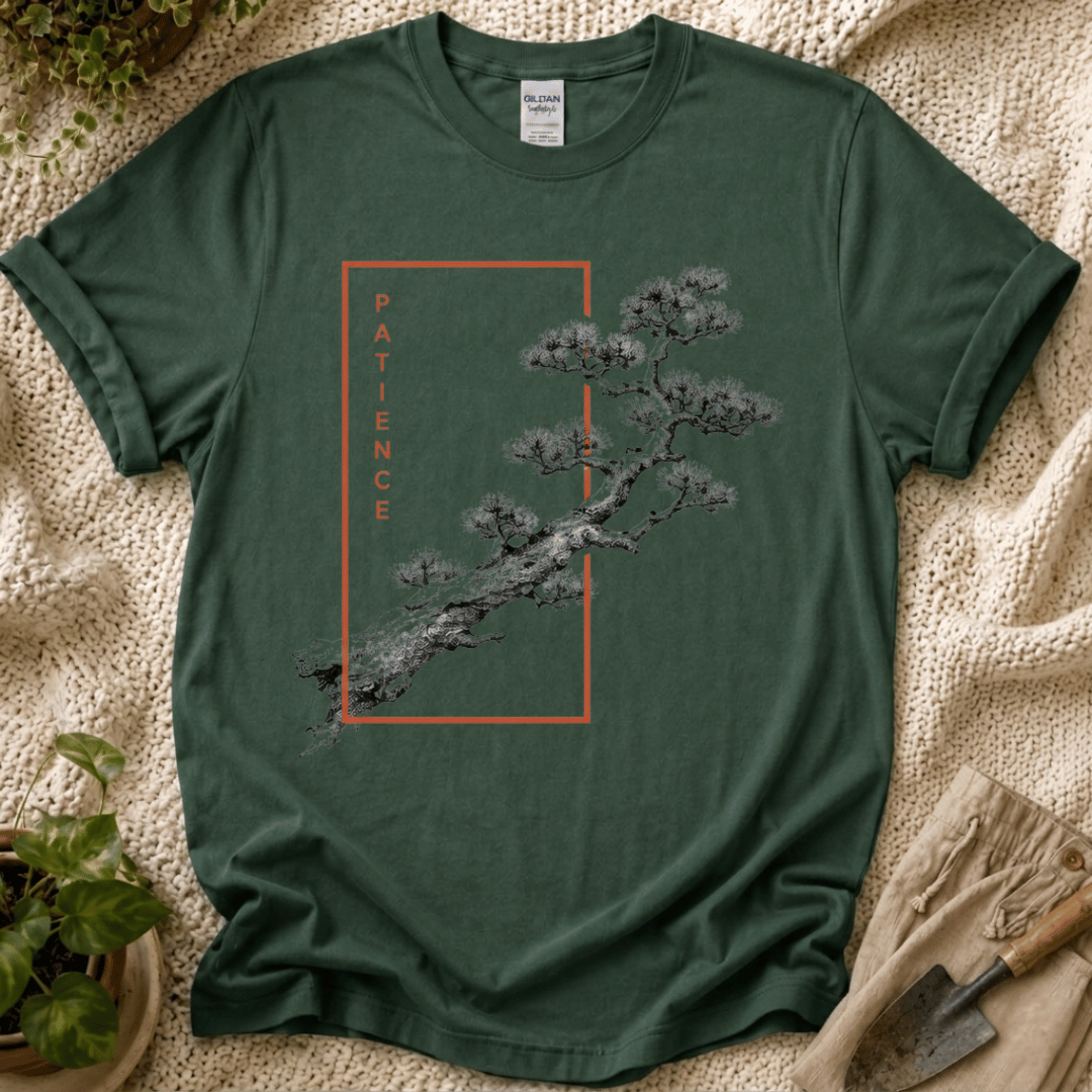 Patience Japanese Bonsai T-Shirt by Zen & Zucchinis Slow Garden Club