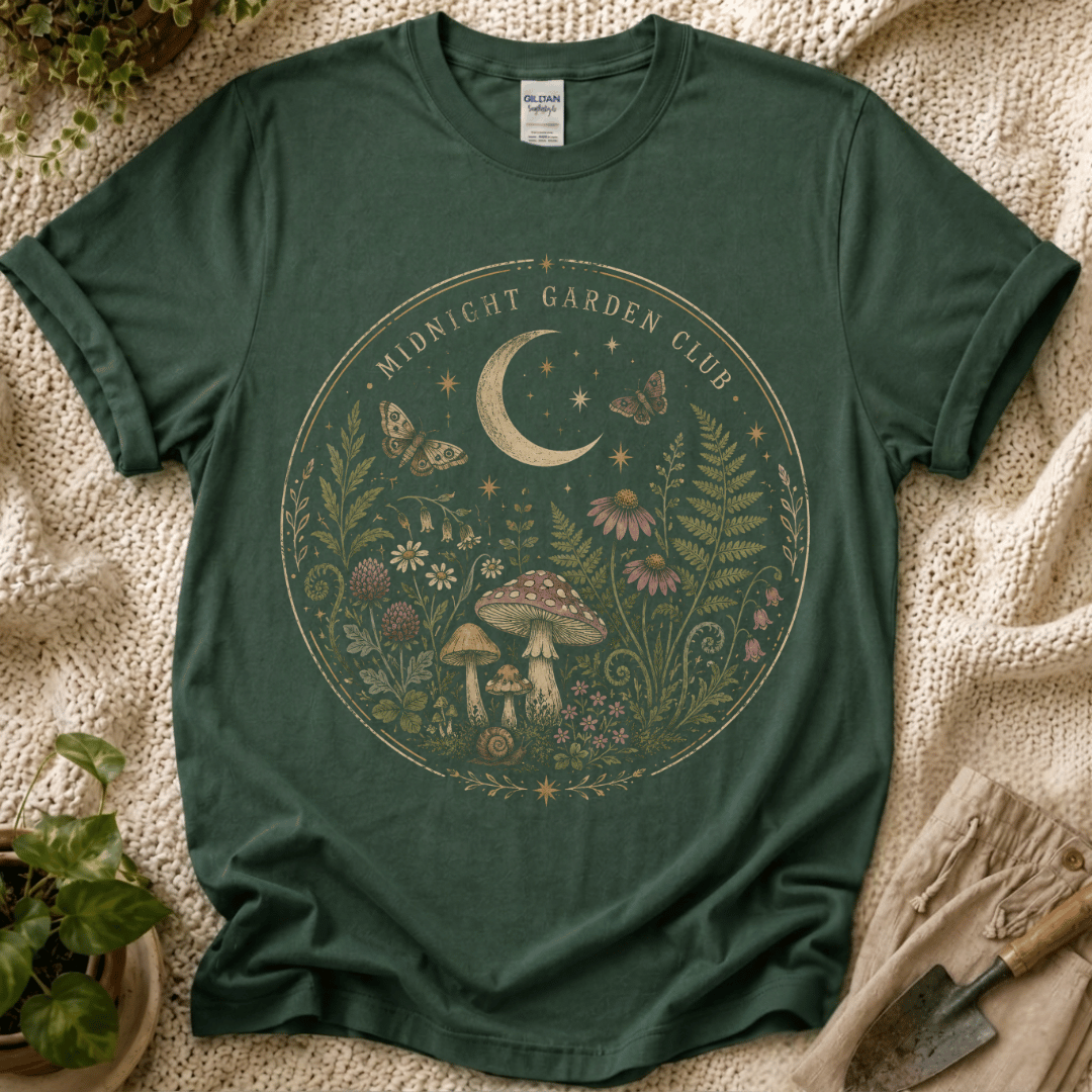 Midnight Garden Club T-Shirt - Zen & Zucchinis garden graphic tee