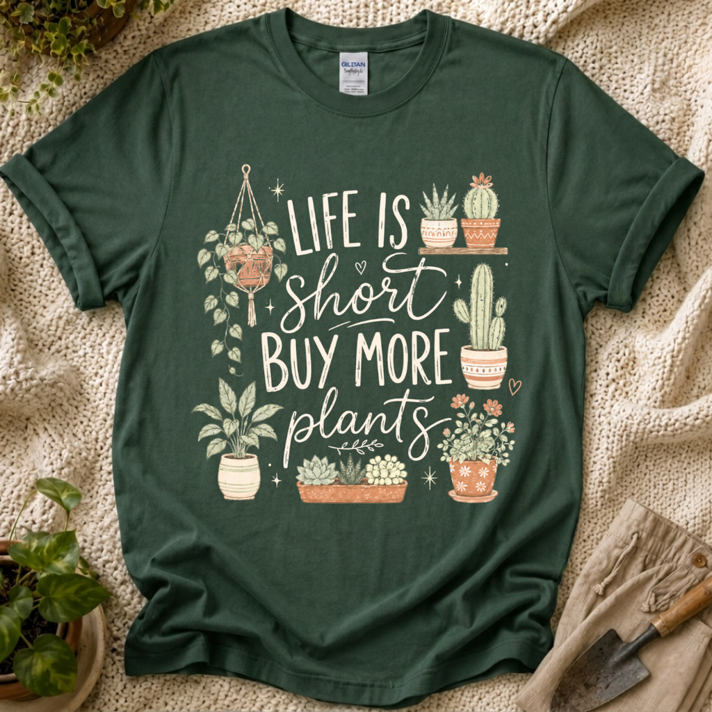 Life Is Short Buy More Plants Plant Lovers T-Shirt by Zen & Zucchinis Slow Garden Club