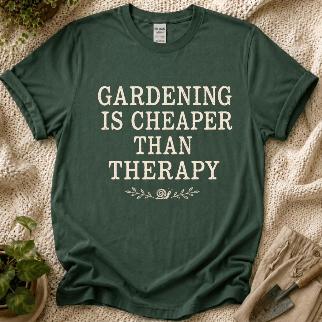 Gardening Is Cheaper Than Therapy T-Shirt by Zen & Zucchinis Slow Garden Club