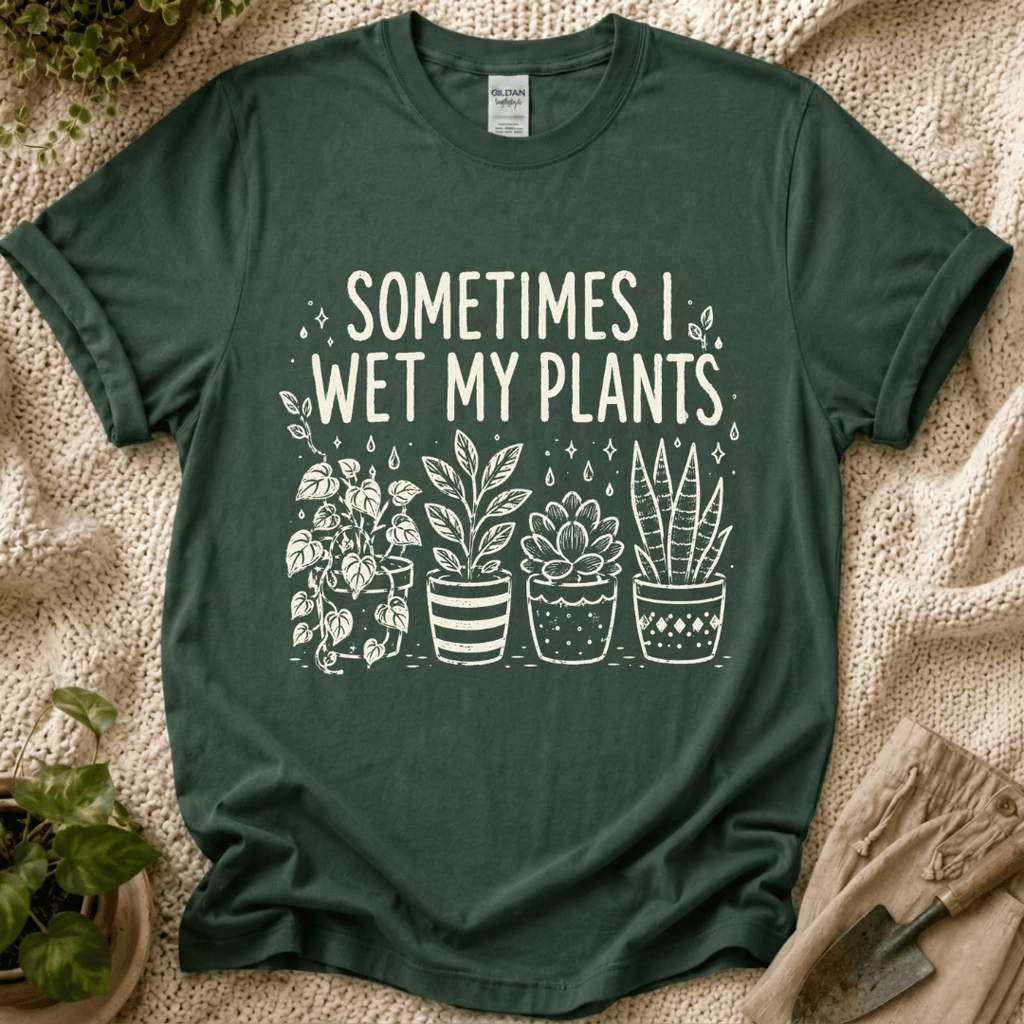 Sometimes I Wet My Plants T-Shirt by Zen & Zucchinis Slow Garden Club