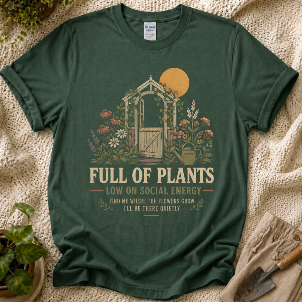 Full of Plants Garden Sunset T-Shirt by Zen & Zucchinis Slow Garden Club