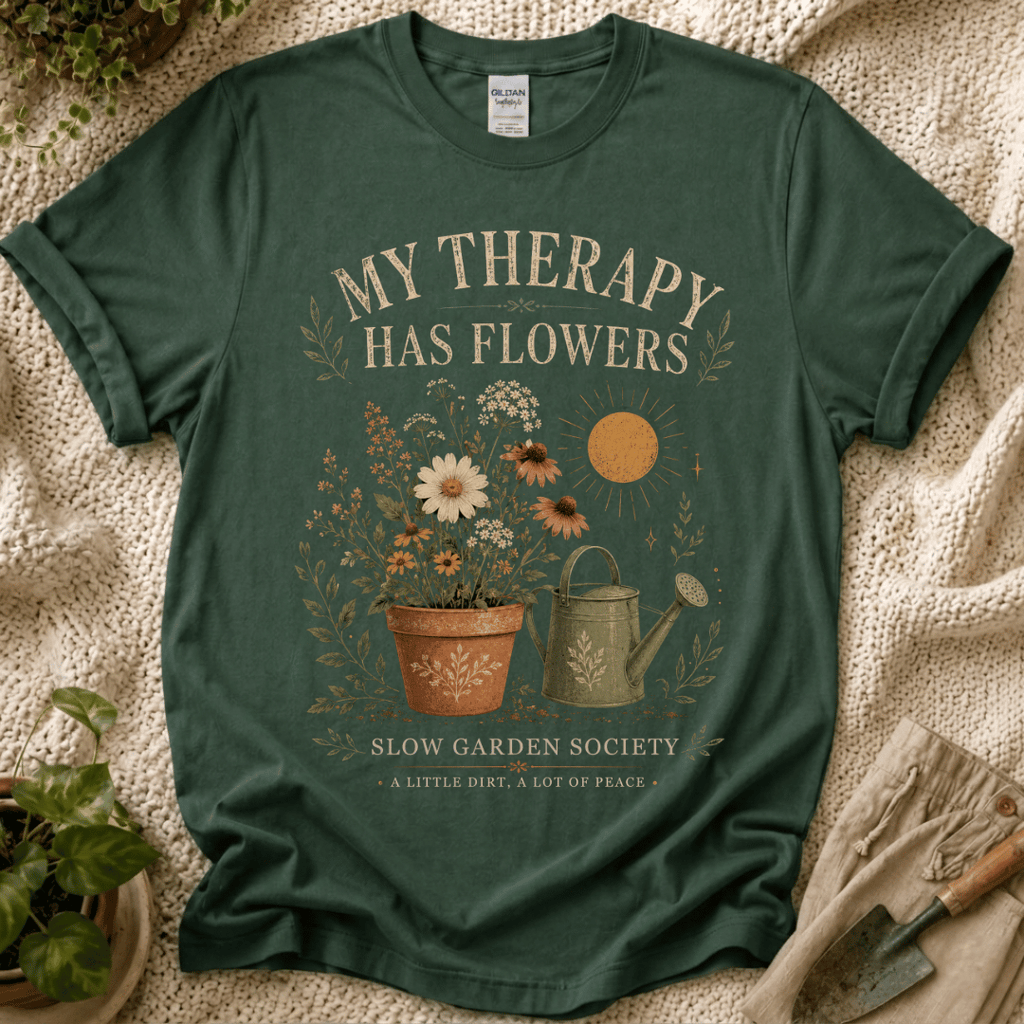 My Therapy Has Flowers T-Shirt by Zen & Zucchinis Slow Garden Club