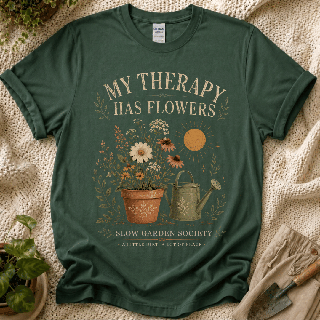 My Therapy Has Flowers T-Shirt by Zen & Zucchinis Slow Garden Club