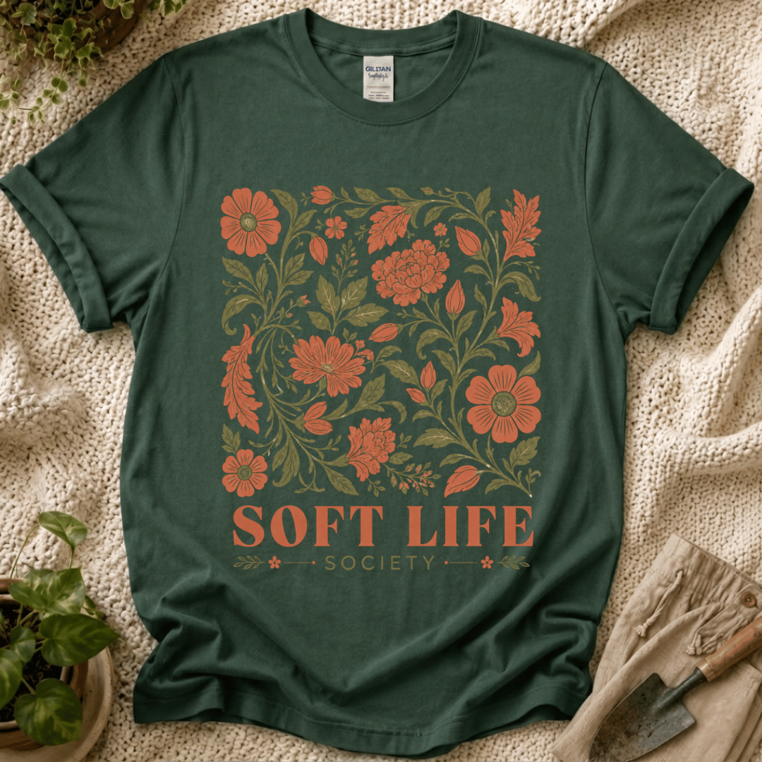 Soft Life Society Red Flower T-Shirt by Zen & Zucchinis Slow Garden Club