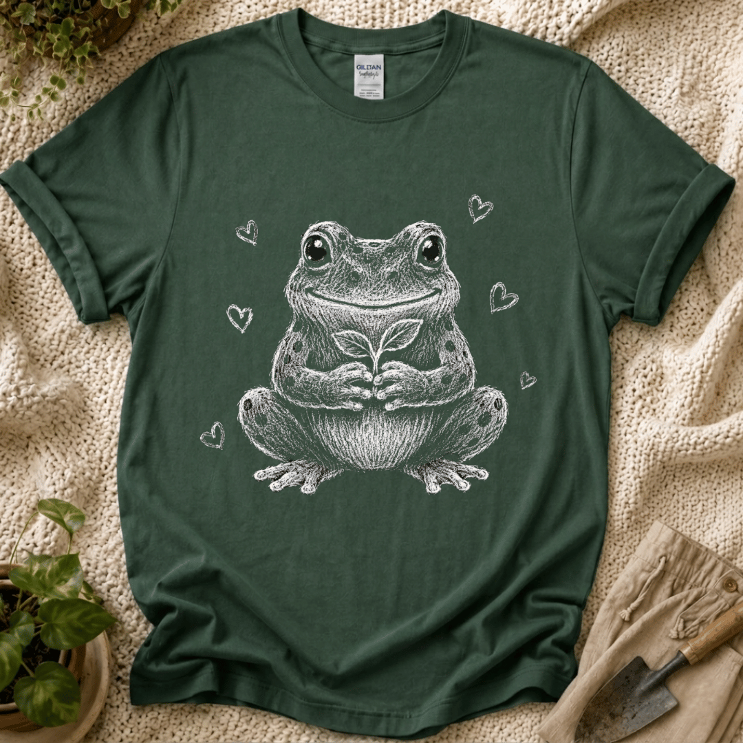 Cute Frog Plant Lover T-Shirt by Zen & Zucchinis Slow Garden Club