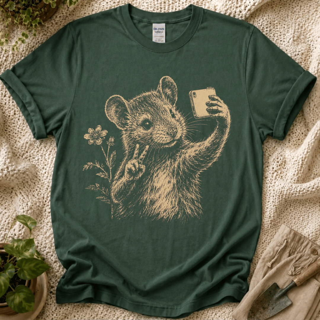 Peace Mouse Garden Selfie T-Shirt by Zen & Zucchinis Slow Garden Club
