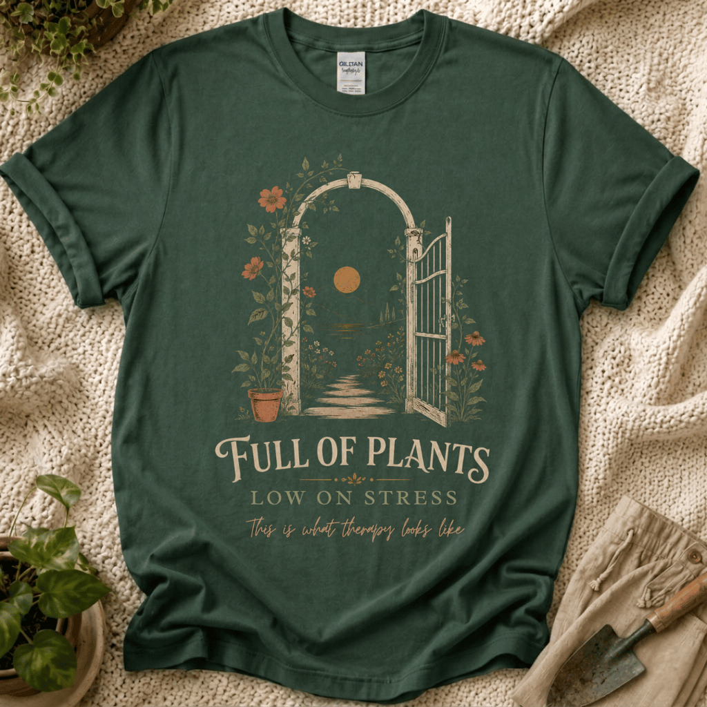 Full of Plants, Low on Stress T-Shirt by Zen & Zucchinis Slow Garden Club