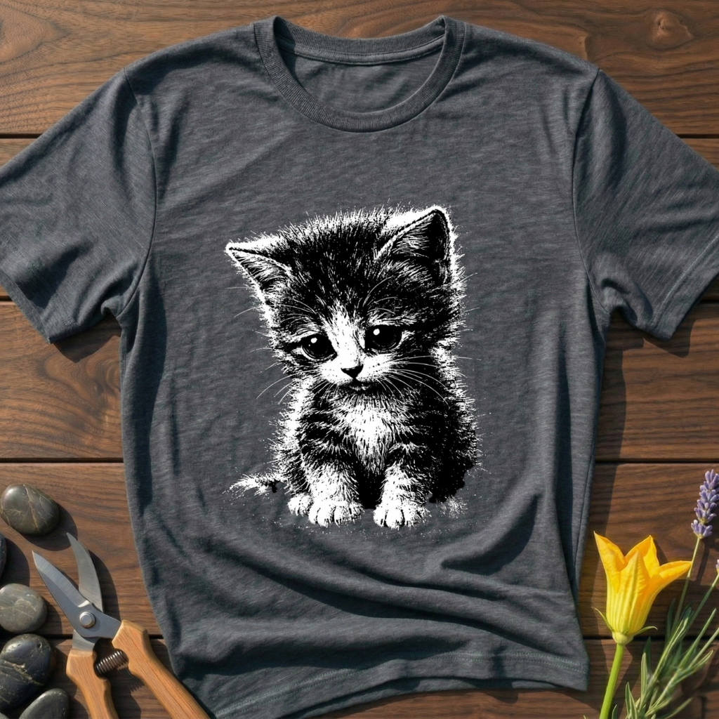 Sad Kitty T-Shirt - botanical nature graphic t-shirt, minimalist design, unisex tee for Nature Lovers, Garnder, Farmer, Plant Lovers