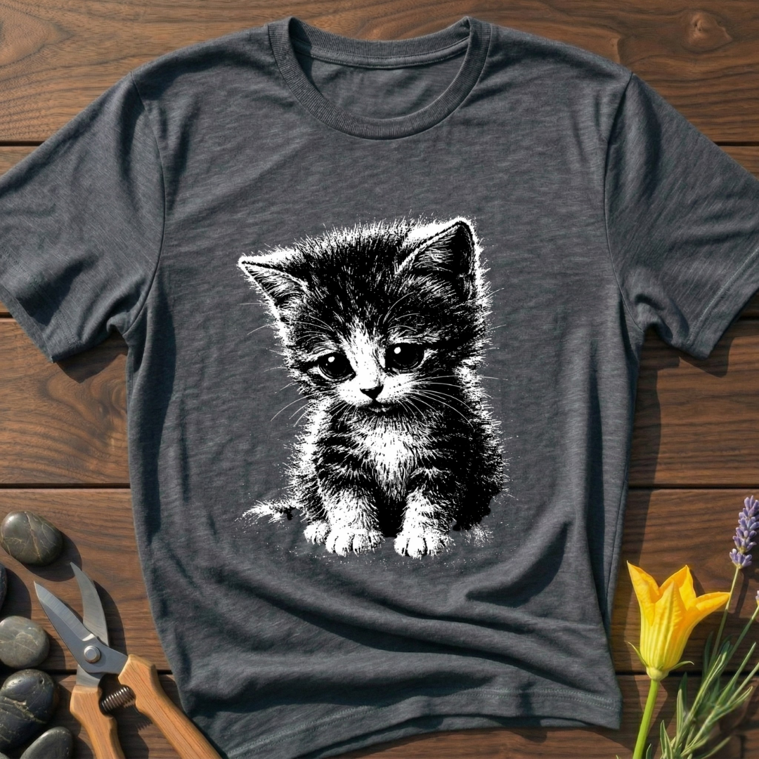 Sad Kitty T-Shirt - botanical nature graphic t-shirt, minimalist design, unisex tee for Nature Lovers, Garnder, Farmer, Plant Lovers