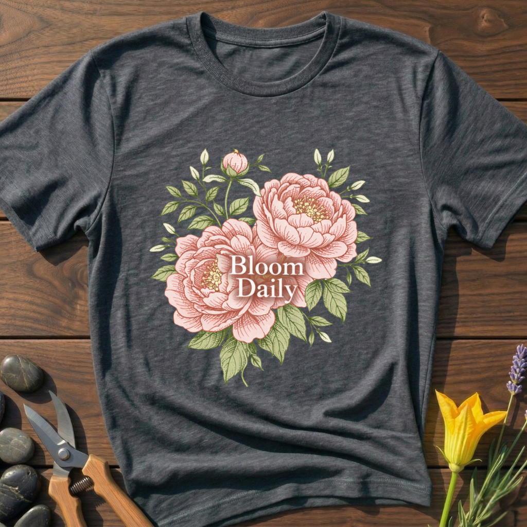 Bloom Daily Rose T-Shirt - botanical nature graphic t-shirt, minimalist design, unisex tee for Nature Lovers, Garnder, Farmer, Plant Lovers