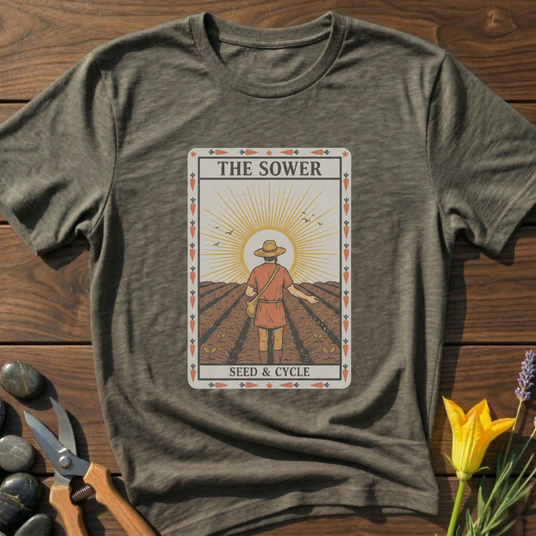 The Sower Seed & Cycle T-Shirt - botanical nature graphic t-shirt, minimalist design, unisex tee”